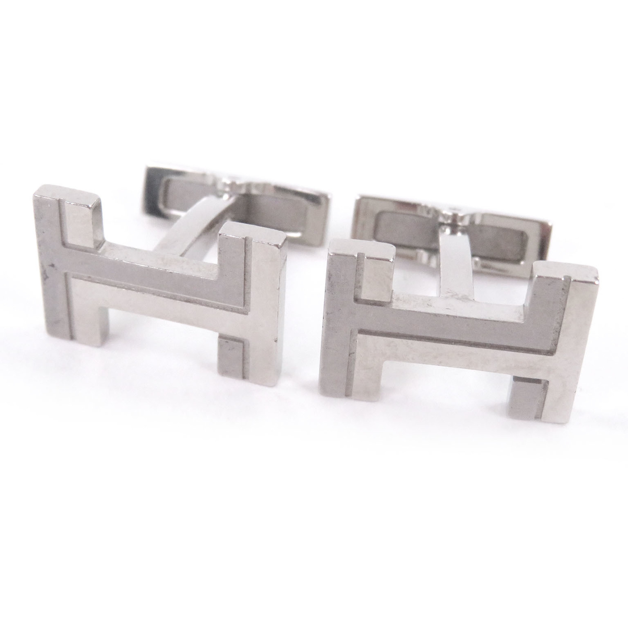 Hermes H-Logo Design Cufflinks, Silver, Made In France, Men's, Recommended Fo...